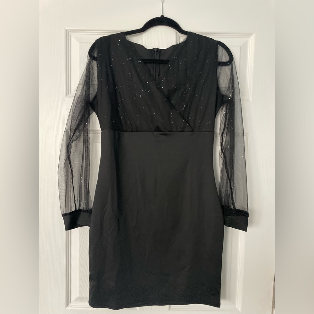 Elegant Black Sheer Sleeve Dress